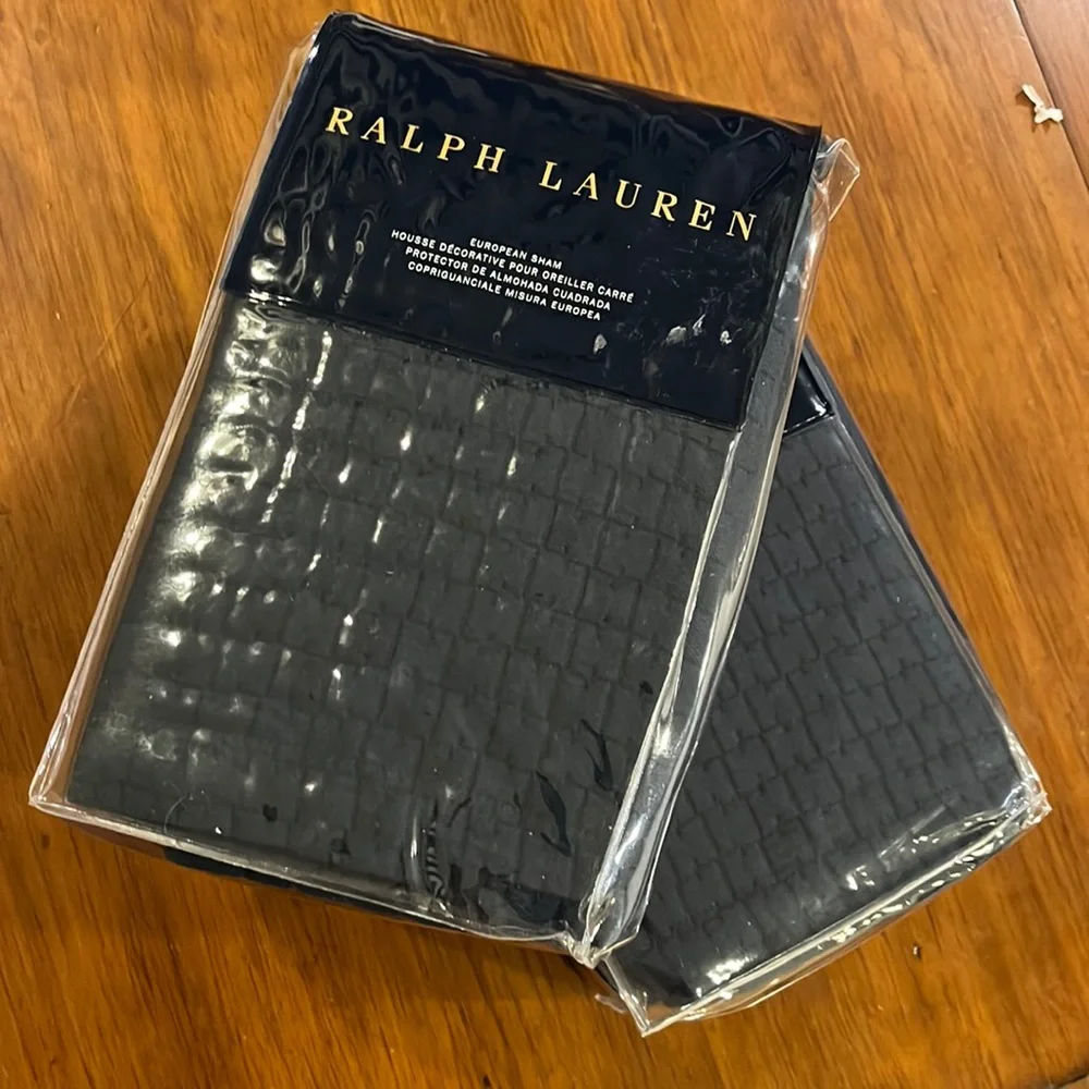 Ralph Lauren 2x Elyssa Euro European pillow Sham Essex Blue quilted new 26”x26”
